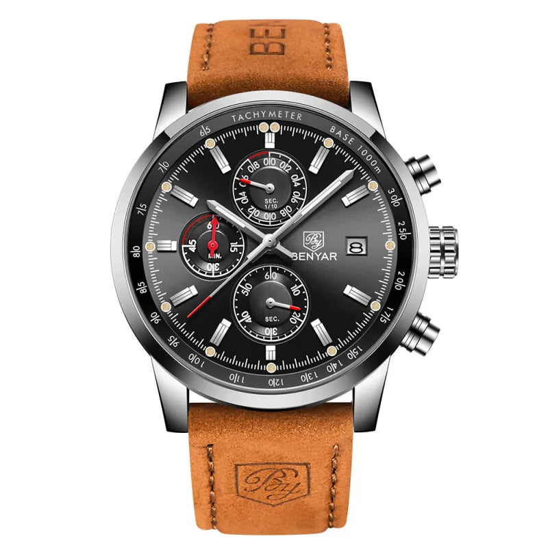 Casual Leather Strap Quartz Watch – Men