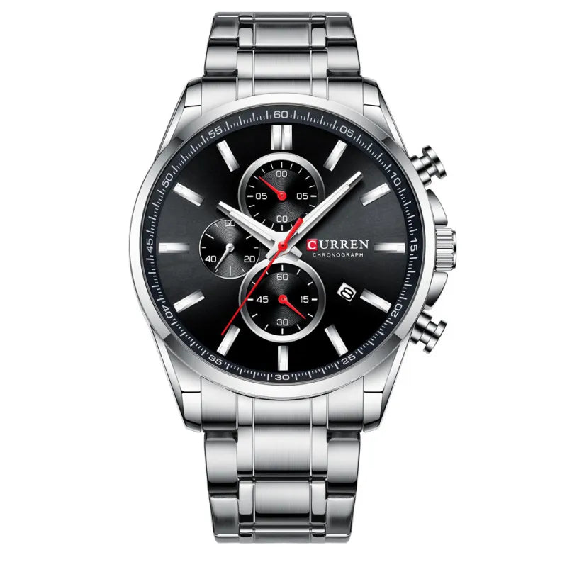 Luxury Stainless Steel Chronograph Watch Analog Quartz Date | 46mm