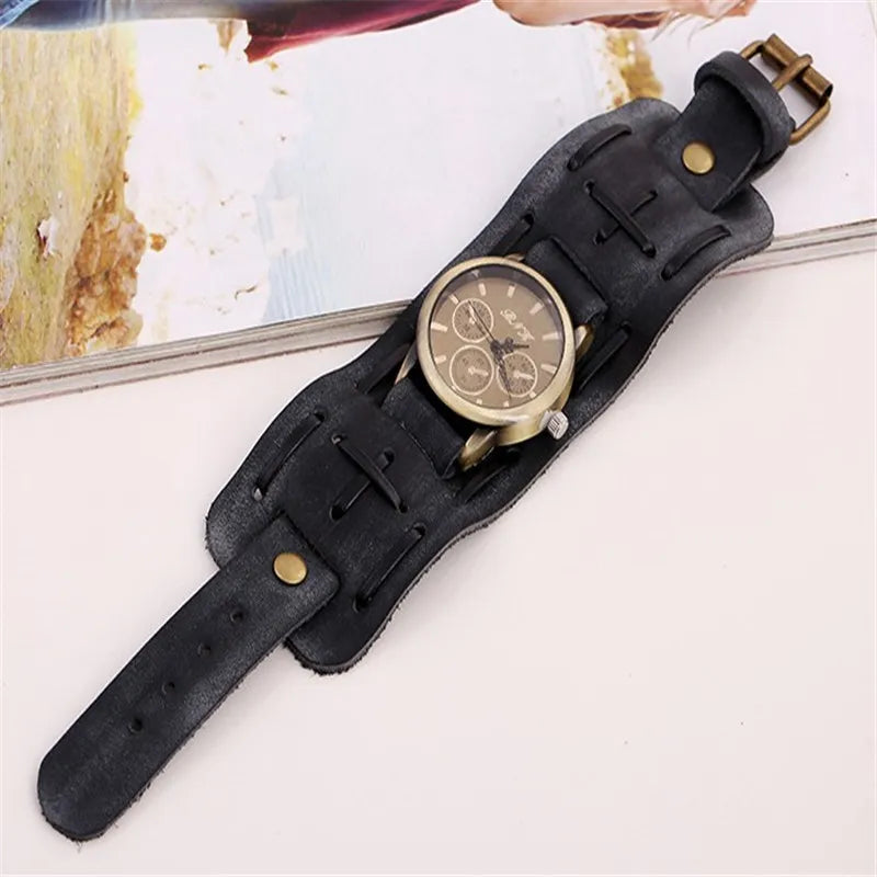Vintage Punk Leather Wristwatch for Men
