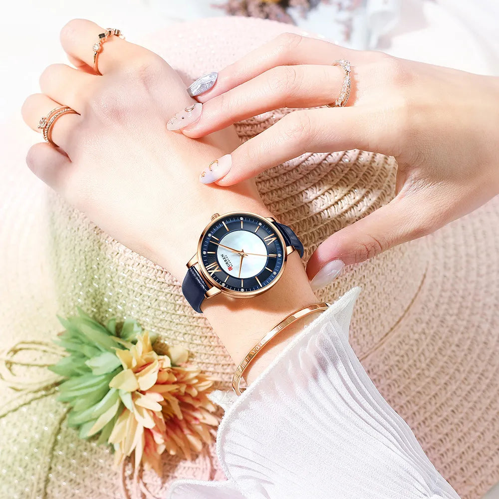 Elegant Women’s Quartz Watch with Leather Strap