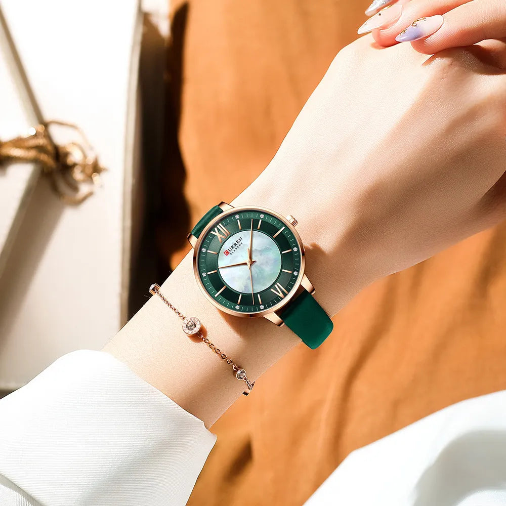 Elegant Women’s Quartz Watch with Leather Strap