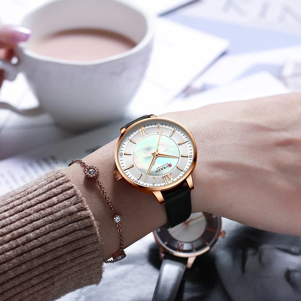 Elegant Women’s Quartz Watch with Leather Strap