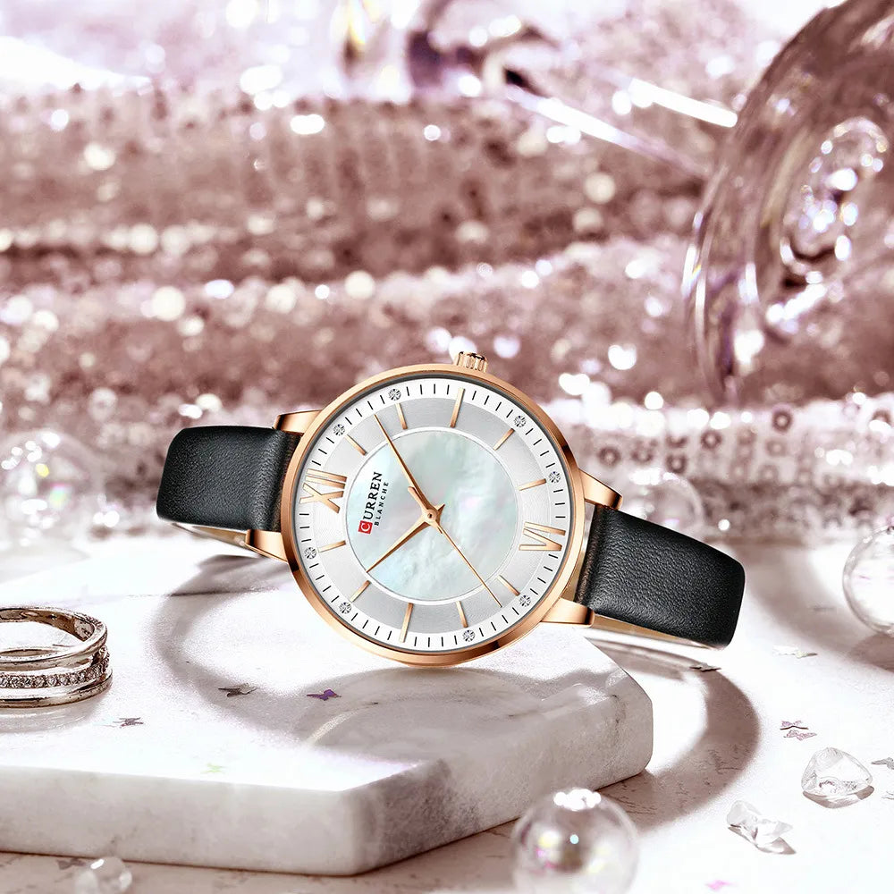 Elegant Women’s Quartz Watch with Leather Strap