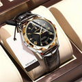SerpentSteel Men’s Leather Watch | Gold Stainless Steel Case & Date Display