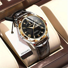 SerpentSteel Men’s Leather Watch | Gold Stainless Steel Case & Date Display