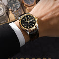 SerpentSteel Men’s Leather Watch | Gold Stainless Steel Case & Date Display