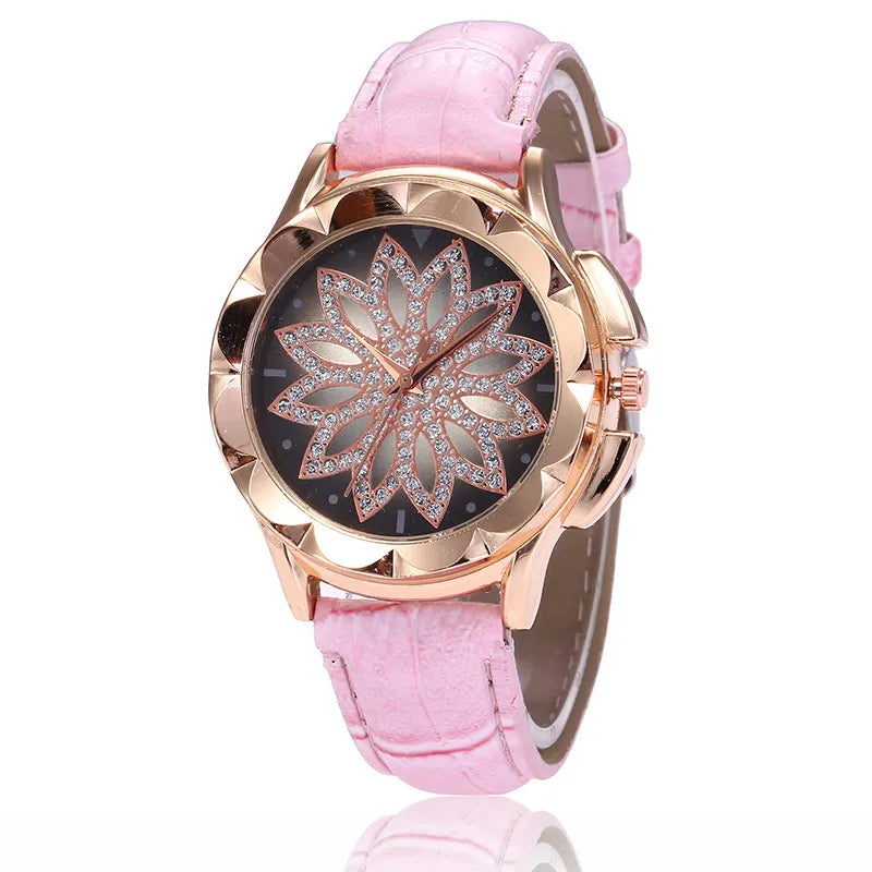 High-End Rhinestone Cross Women’s Belt Watch – Rose Gold Edition