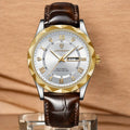 SerpentSteel Men’s Leather Watch | Gold Stainless Steel Case & Date Display