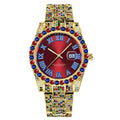 Gold Iced Out Watch Crystal Bezel & Bracelet Roman Numerals | 43mm
