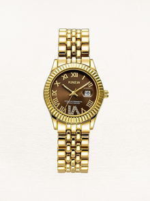 Amelisse women's quartz watch with gold-brown cubic zirconia