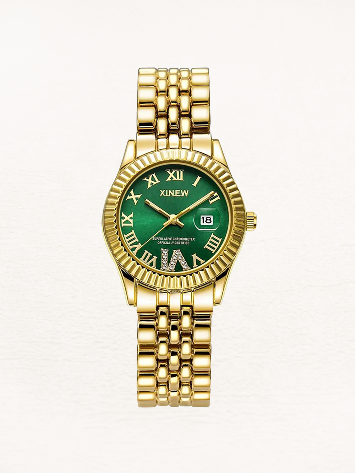 Amelisse women's quartz watch with gold-green cubic zirconia
