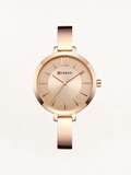 Stainless steel women's designer watch in rose gold round case