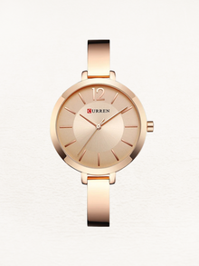 Stainless steel women's designer watch in rose gold round case