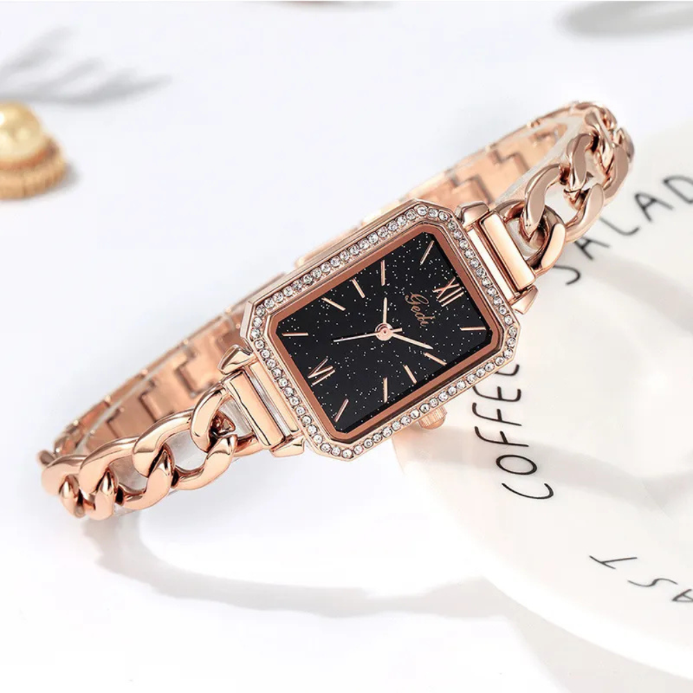 Eclisse | Luxury Rhinestone Denim With Small Green Watch