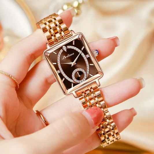 Eclisse |  Rose Gold Square Diamond Two-pin Half Watch