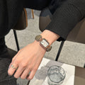 Elegant women's square disc watch with luxury leather strap