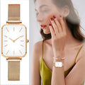 Elegant rectangular women's watch with steel bracelet