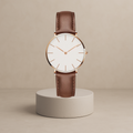 Diamira | Timeless minimalist round watch with leather strap