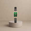 Charlotte Design women's watch with rectangular green-gold leather case
