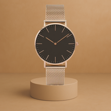 Daphne Women's stainless steel quartz watch with rose gold-black round case