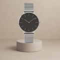 Daphne Women's stainless steel quartz watch with round silver-black case