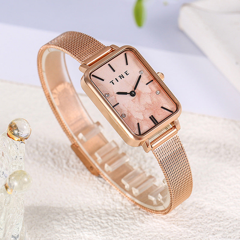 Luxury Simple Temperament Square Watch with Steel Band & Quartz Movement