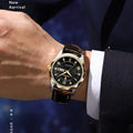 SerpentSteel Men’s Leather Watch | Gold Stainless Steel Case & Date Display