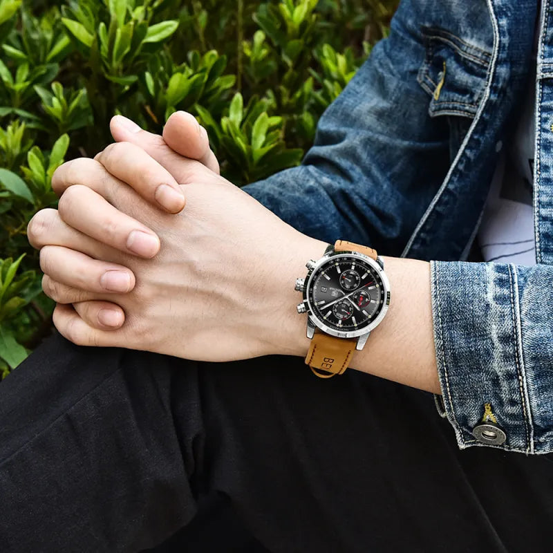 Casual Leather Strap Quartz Watch – Men