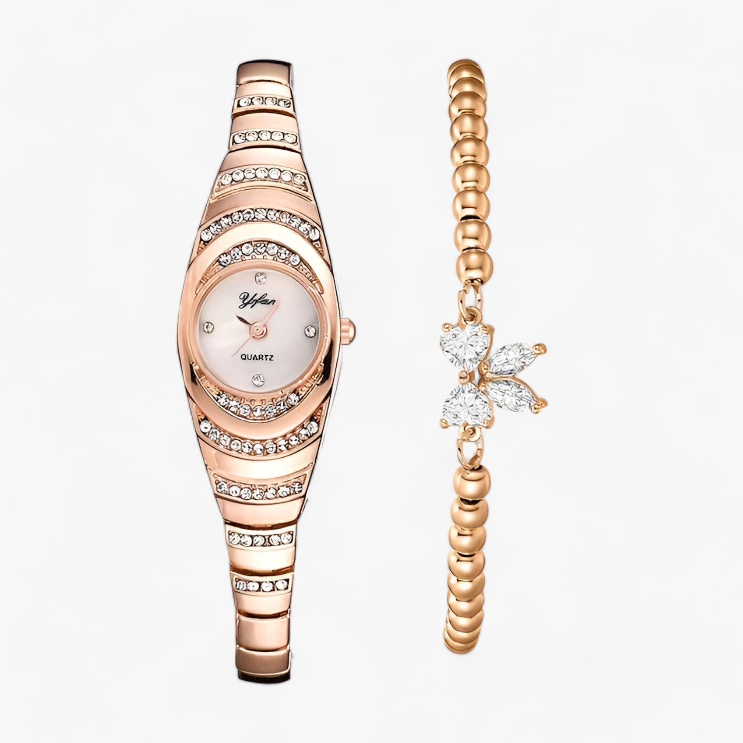 Women's quartz watch with crystal and diamond accents and luxury appearance
