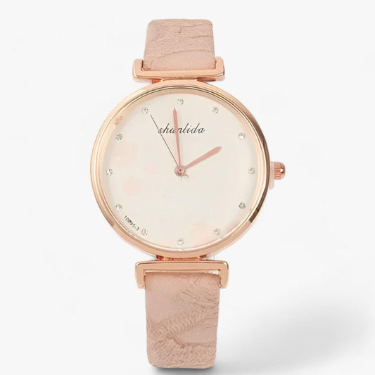 Vintage round floral watch with leather strap