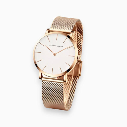 Chic round steel bracelet watch