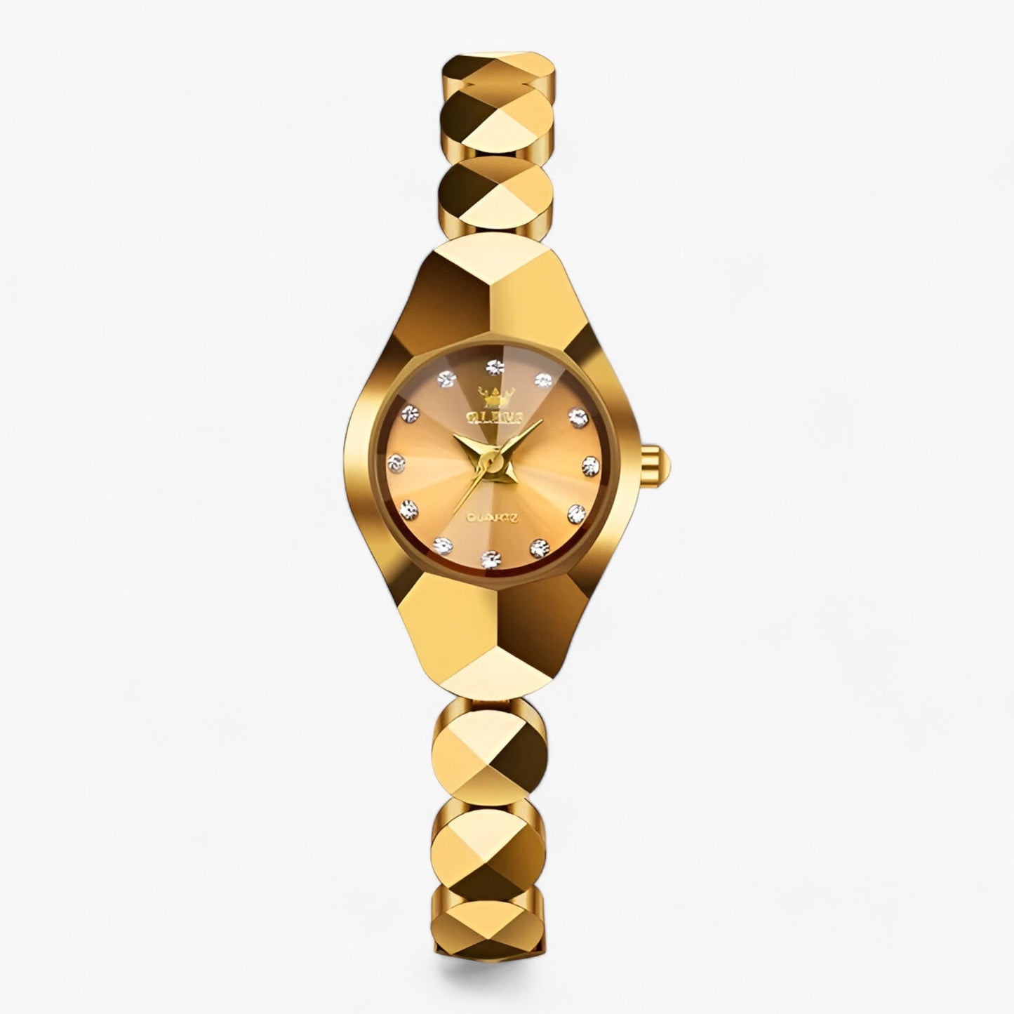 Round quartz watch with sturdy strap for women